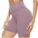 Ashirexll High Waist Gym Shorts for Women Mesh Breathable Compression Tummy Control Workout Athletic Solid Color Shorts Purple XL