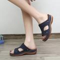 Women's Sandals Slippers Boho Bohemia Beach Wedge Sandals Outdoor Slippers Daily Beach Summer Wedge Heel Peep Toe Open Toe Vintage Casual Faux Leather Loafer Dark Brown Black Blue