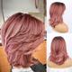 Wavy Layered Pink Wig Short Pink Wigs with Bangs for Women 14inch Layered Curly Ombre Pink Wigs with Dark Roots Natural Looking Synthetic Hair Replacement Wigs for White Women Curtain Bangs Wig