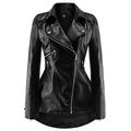 Pgeraug Womens Tops Trendy Leather Zipper Jacket Slim Biker Motorcycle Punk Outwear Winter Coats for Women Black L