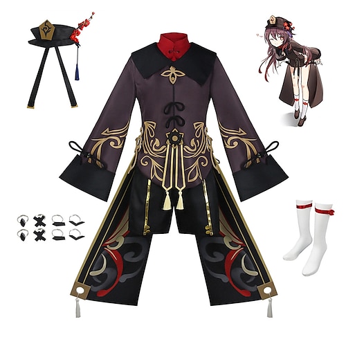 Inspiriert von Genshin-Einschlag hutao Anime Cosplay Kostüme Japanisch Cosplay-Anzüge Austattungen Perücken oben Kragen Taille Accessoire Für Damen / Gürtel / Socken / Mehre Accessoires / Unterhose Image