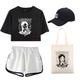 4-teiliges Mittwochs-Addams-Shorts mit Aufdruck, Crop-Top, Baseballkappen, Leinen, Tragetaschen, Set, T-Shirt, Shorts, Co-Ord-Sets für Damen-Erwachsenen-Outfitsamp; passender lässiger täglicher