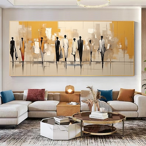 handgemaltes abstraktes modernes Menschen-Landschaftsölgemälde auf Leinwand, großes Wandkunstgemälde, Spaziergang auf der Straße, Gemälde, minimalistisches Kunstwerk für Wohnzimmer, Kunst, Image