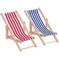 Pieces 112 Miniature Wooden Foldable Beach Chair Sun Lounger Mini Furniture Accessories with Red/Blue Stripe for Indoor Outdoor