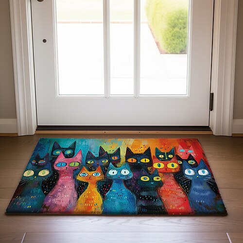 Bunte Katzen-Fußmatte, Fußmatten, waschbare Teppiche, Küchenmatte, rutschfester, ölbeständiger Teppich, Innen- und Außenmatte, Schlafzimmer-Dekoration, Badezimmermatte, Eingangsteppich Image