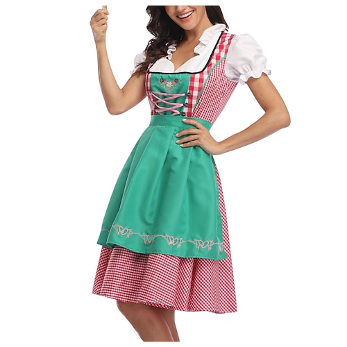 Oktoberfest Kleid Dirndl Trachtenkleider Oktoberfest / Bier Dienstmädchen Bayerisch Deutsch München Wiesn Damen Stoff im traditionellen Stil Bluse Kleid Schürze Image