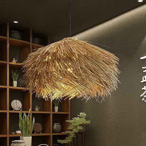Rattan-Pendelleuchte, 40/50 cm, Retro-Hängelampe, gewebte Hängelampe, Korblampenschirm, Hängeleuchte für Esstisch, Restaurant, 110–240 V Image