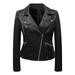 womens tops casual Women s Leather Standing Collar Slim Fitting Motorcycle Jacket Leather Jacket Long coats for women