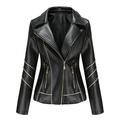 Zpanxa Winter Jackets for Women Slim Leather Jackets Stand-Up Collar Zipper Motorcycle Biker Coat Stitching Solid Color Coat Outwear Black S