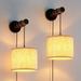 Wall Sconces Set of Two Plug in Sconces Wall Lighting with Fabric Shade Farmhouse Wall Lamps with Plug in Cord Rustic Wall Lights with Wood Arm and On/Off Switch for Bedroom Living Room