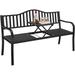 Outdoor Garden Bench w/Pullout Middle Table Metal Patio Bench Front Porch Bench for Backyard Weather-Resistant Frame Patio Seating for 2-3 Person Black