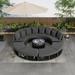 9-Piece Outdoor Patio Furniture Luxury Circular Outdoor Sofa Set Rattan Wicker Sectional Sofa Lounge Set with Tempered Glass Coffee Table 6 Pillows Grey + Rattan + Waterproof Fabric + Metal + Foam