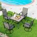 durable 5 Pieces Outdoor Dining Set 4 Sling Dining Swivel Chairs and 48 Round Metal Wood Grain Table with 2 Umbrella Hole Furniture Sets for Lawn Backyard Garden
