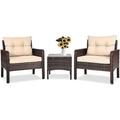 NLIBOOMLife 3 Piece Patio Set Outdoor Rattan Wicker Conversation Set with Cushions Glass Top Coffee Table for Garden Balcony Poolside Brown