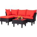 Patio Furniture Set 4 Pieces Outdoor Rattan Chair Wicker Sofa Garden Conversation Bistro Sets for Yard Pool or Backyard