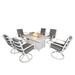 7 Piece Patio Dining Set with Fire Pit Table Aluminum Outdoor Dining Set with 6 Swivel Chair Removable Thicker Cushion Propane Gas FirePit Table Patio Furniture Set - 6 Swivel Chair