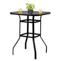 Tcbosik Outdoor Patio Table Modern High Bar Table Square Wrought Iron Glass End Table Side Table for Patio Backyard and Pool Black