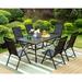 durable VILLA 7 PCs Outdoor Patio Dining Set 6 Adjustable Folding Reclining Sling Chair with Armrest & 1 Rectangle Patio Dining Table with 1.57 Umbrella Hole (Black)