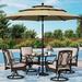 durable & William Patio Table and Chairs with 10ft 3 Tier Auto-tilt Beige Umbrella 6 Piece Outdoor Table Furniture Set with 4 Padded Swivel Rocker Dining Chairs 1 Square Metal Table