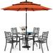 durable & William Patio Dining Set for 6 with 13ft Double-Sided Patio Umbrella 8 Piece Metal Outdoor Table Furniture Set - 6 Outdoor Chairs 1 Rectangle Dining Table and 1 Large Navy