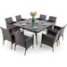 durable & William Outdoor Patio 7 Pieces Dining Set with 6 PE Rattan Chairs and 1 Rectangle Expandable Metal Table Modern Outdoor Furniture with Seat Cushions for Poolside Porch Pa