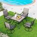 durable 5 Pieces Outdoor Dining Set 4 Sling Dining Swivel Chairs and 48 Round Metal Wood Grain Table with 2 Umbrella Hole Furniture Sets for Lawn Backyard Garden