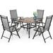 durable VILLA 7 PCs Outdoor Patio Dining Set 6 Adjustable Folding Reclining Sling Chair with Armrest & 1 Rectangle Patio Dining Table with 1.57 Umbrella Hole (Black)