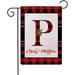 HGUAN Christmas Plaid Decorative Garden Flags with Monogram Letter P Double Sided Farmhouse Red/Black Buffalo Plaid Winter Holiday Outdoor Garden Flags for House Garden Yard Patio Decor