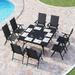 VILLA 9 Piece Patio Dining Set Outdoor Dining Furniture Patio Table Set with Adjustable Portable Patio Folding Chairs (Grey) & Large Square Outdoor Dining Table for Yard Garden and