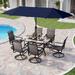 durable VILLA Patio Dining Set with Umbrella for 6 Person 1 Large Rectangular Woode-Like Top Table & 6 Swivel Patio Dining Chairs Set with 13ft Outdoor Market Umbrella(No Base) Beig