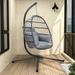 Patio Foldable Hanging Swing Chair with Stand Gray Color Front Porch Outdoor Patio Furniture Chairs Set