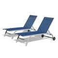 Chaise Lounge Outdoor Set of 2 Lounge Chairs for Outside with Wheels Outdoor Lounge Chairs with 5 Adjustable Position Pool Lounge Chairs for Patio Beach Yard Deck Poolside(Blue 2 Lounge Chair)