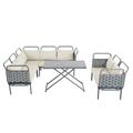 TOPMAX 5-Piece Modern Patio Sectional Sofa Set Outdoor Woven Rope Furniture Set with Glass Table and Cushions Gray+Beige + Woven Rope + Foam + Modern + Garden & Outdoor + Sectional Seating Groups