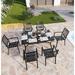 durable VILLA Patio Dining Set 7 Piece 6 Person Outdoor Table and Chairs with 6 Bistro Chair & 60 x 38 Rectangular Large Metal Dining Table(1.57 Umbrella Hole)