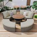 Direct Wicker 5-Piece Patio PE Wicker Sunbed Daybed Sectional Sofa Set with Round Liftable Table and Washable Cushions Gray