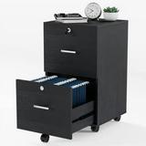 GEROBOOM 2 Drawer File Cabinet with Lock Rolling File Cabinets for Home Office Small File Cabinet Printer Stand Wood Rattan Oak File Cabinet Under Desk File Cabinet on Wheels for Folde