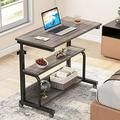 TJUNBOLIFE Small Portable Desk Side Table with Wheels Height Adjustable Sofa Couch Bedside Laptop Table Mobile Standing Computer Cart C Shaped Rolling TV Tray with Shelves (Gray)