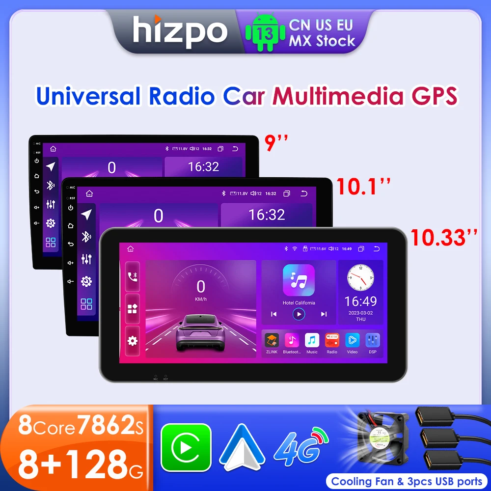 Hizpo Android 13 Autoradio Autoradio 2 Din 9 "/10"/10,33 "Universal WIFI GPS RDS Audio Multimedia Player Für Nissan Toyota Kia VW Image