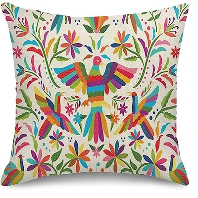 Bunte ethnische Vögel und Blumen Dekokissenbezug Home Dekorativer Kissenbezug Kissenbezug Sofa Image