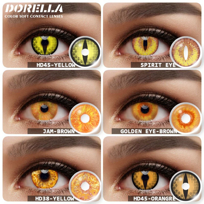 D'ORELLA 1 Paar Cosplay-Kontaktlinsen, farbige Kontaktlinsen für Augen, Jahreskontaktlinsen für Halloween, gelbe Augenlinsen Image