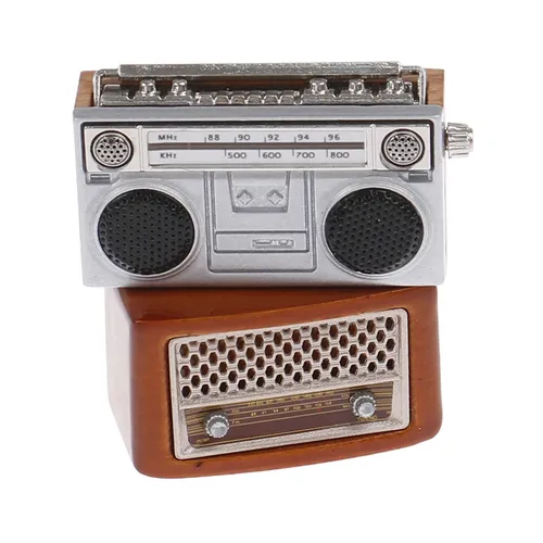 Neue Ankunft 1:12 Puppenhaus Miniatur Alt-Mode Nostalgische Radio Metall Retro Radio Modell Player