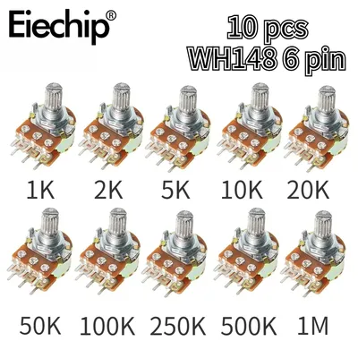 10PCS WH148 Potentiometer 6Pin 15mm Welle mit Muttern und Unterlegscheiben Linear Potentiometer B1K Image