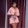 Frauen sexy pelzigen wüteten Saum Crop Top kurzen Rock Set 2 Stück rosa Outfits Herbst Club Mode