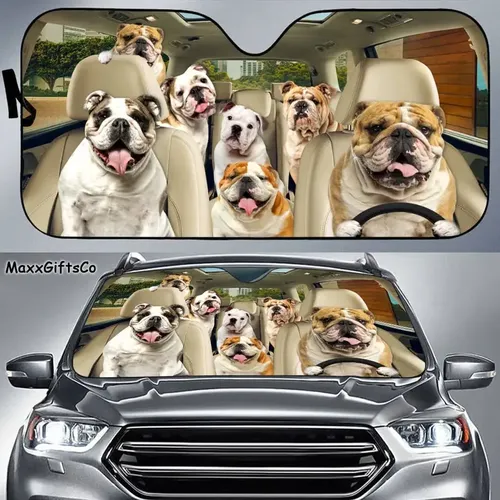 Englisch Bulldogge Auto Sonnenschutz Englisch Bulldogge Windschutz scheibe Hunde Familie