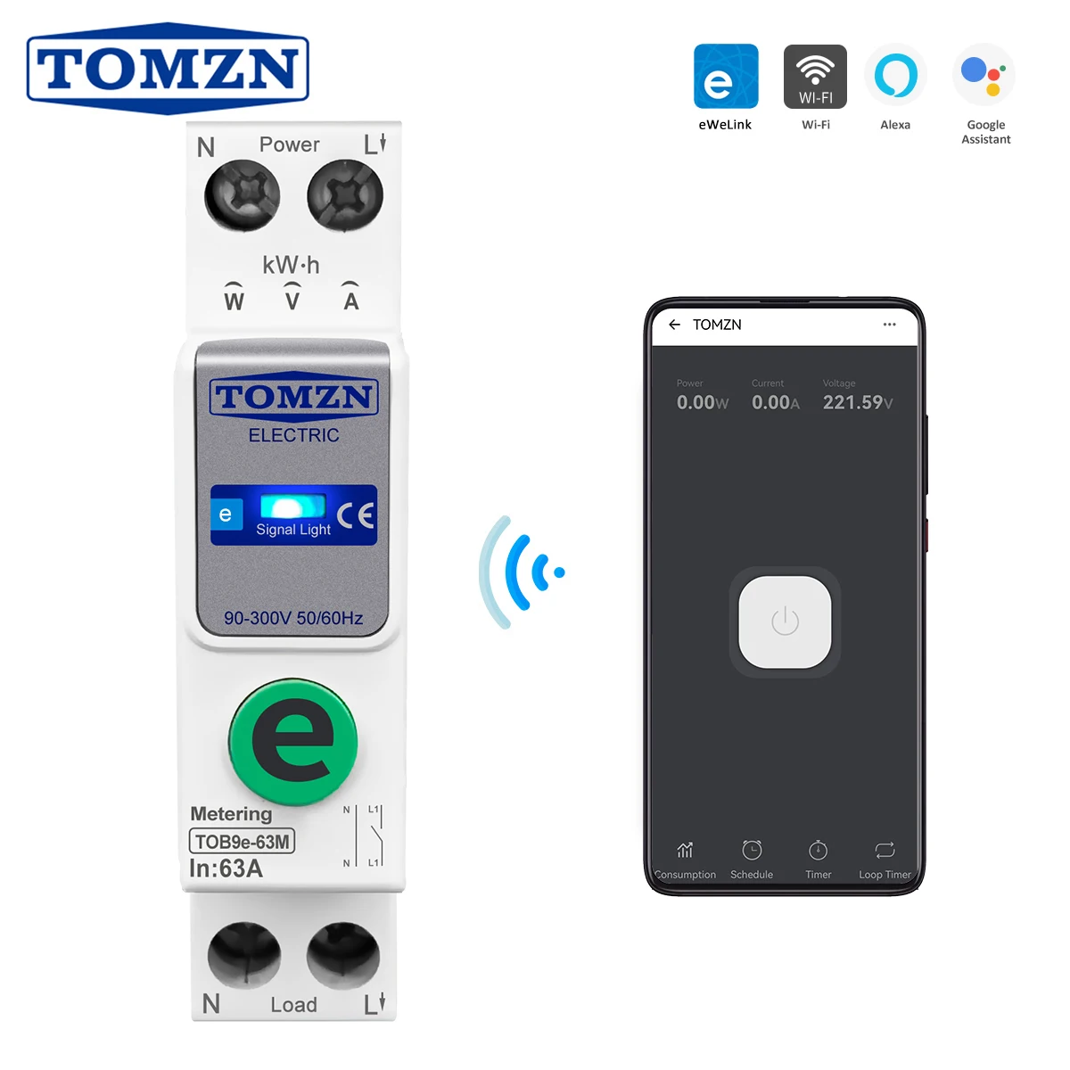 TOMZN TOB9e-63M Ewelink 110V 220V WIFI Smart Energy Meter Kwh Metering Überwachung Leistungsschalter Timer Relais Smart Home 63A Image