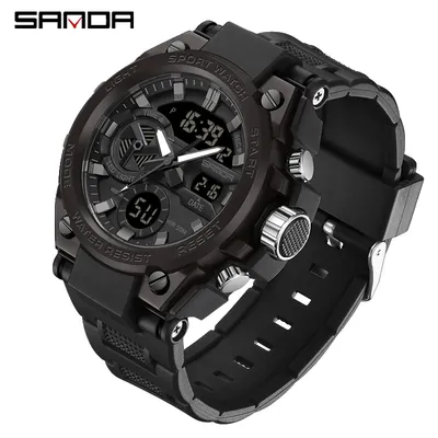 Sanda Luxus G-Stil Militär Sport Quarzuhr wasserdichte Outdoor-Sport uhr Herren LED analoge digitale Alarm Armbanduhren