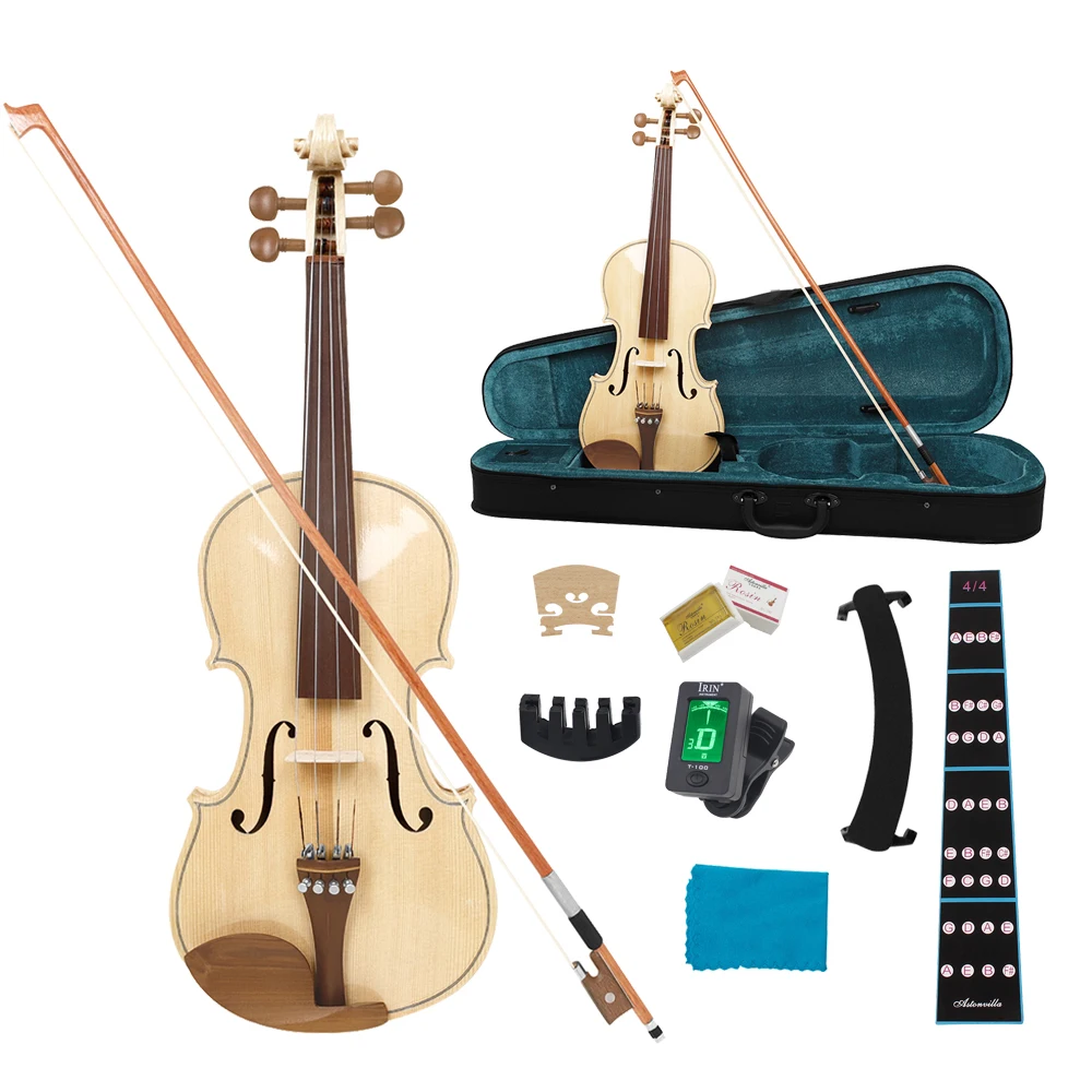 Professionelle Violine 4/4 Anfänger Violine Ahorn Tiger Streifen Violinen Set mit Fall Bogen Violine Schulter Rest Tuner Mute Kolophonium Teile Image