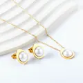 Vintage Perle Edelstahl Ohrring Halskette Set Zirkonia 18 Karat Gold Farbe Schmuck Sets für Frauen