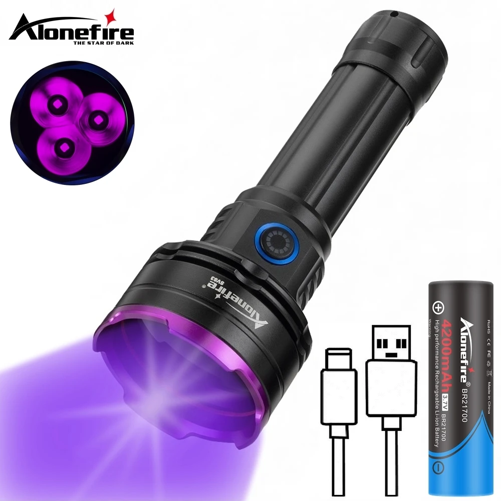 3 LED 30 W 365 nm/395 nm UV-Taschenlampe Hochleistungs-Ultravioletthärtung Skorpion Geld Erz Skorpion Katze Haustier Urinflecken Markierungslampe Image