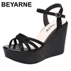 Beyarne plus Größe 32-43 Plattform Keile Sandalen Frauen Schuhe Sommer frische grüne High Heels